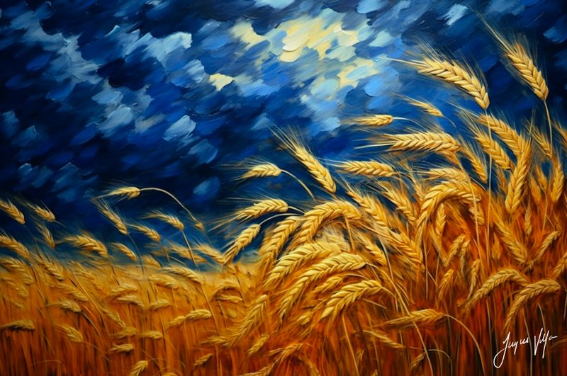 Van Gogh-ish Cobalt Harvest Wheat Field Art Canvas Print
