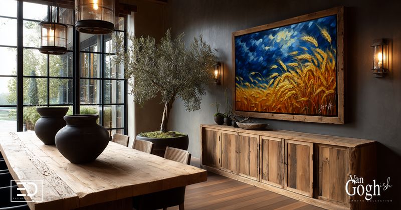 Van Gogh-ish Cobalt Harvest Wheat Field Art Canvas Print