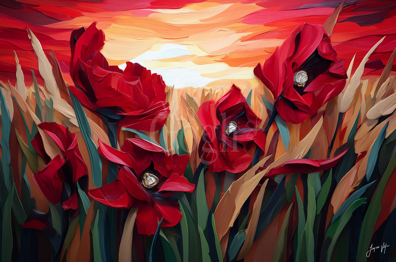 Van Gogh-ish Crimson Bloom Floral Art Canvas Print