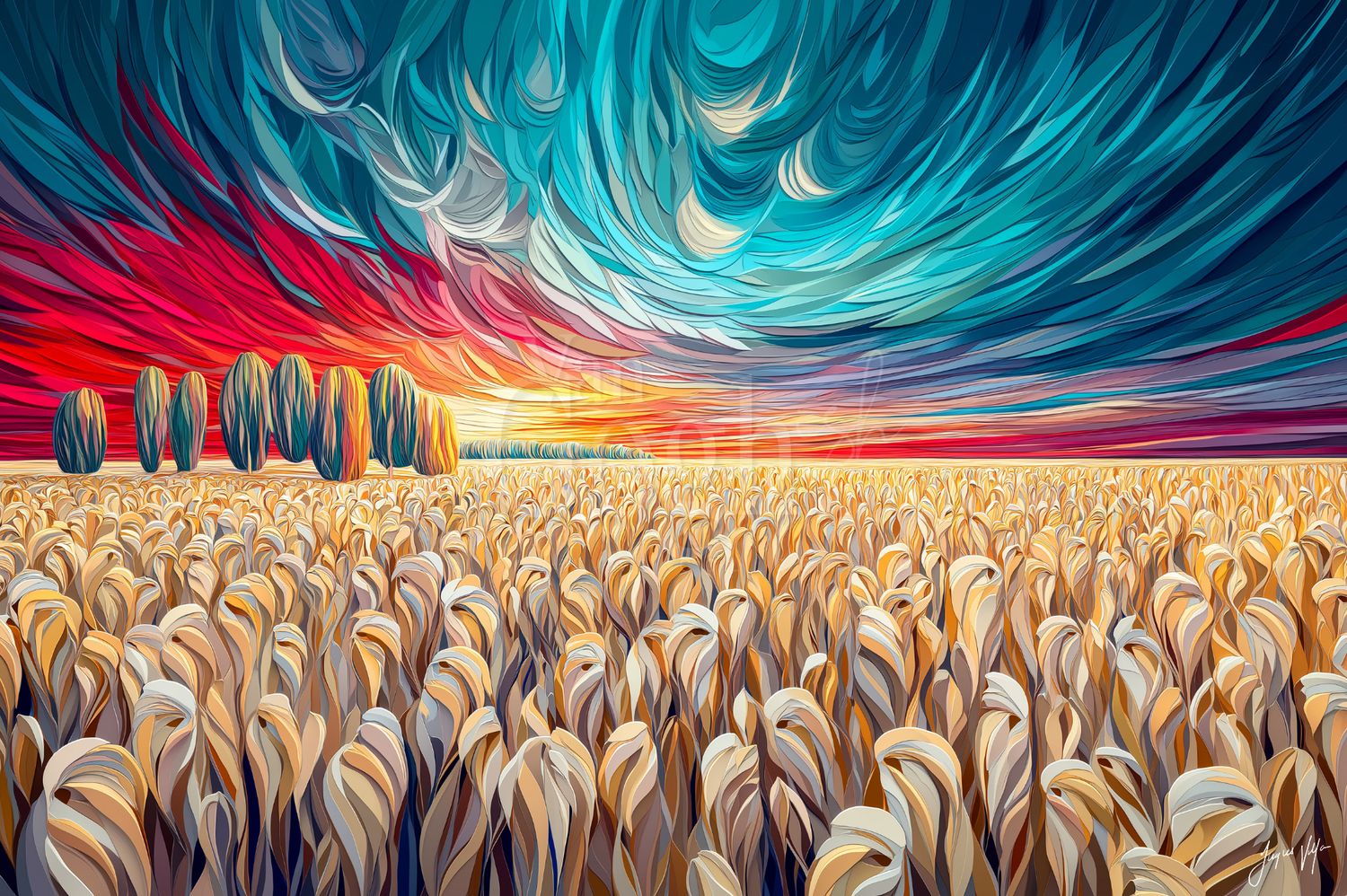 Van Gogh-ish Golden Sentinel Wheat Field Art Canvas Print
