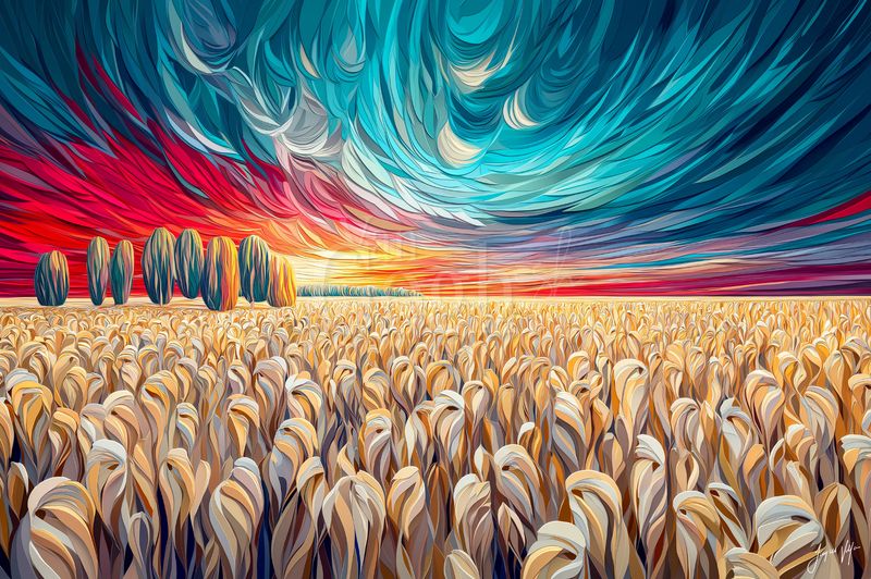 Van Gogh-ish Golden Sentinel Wheat Field Art Canvas Print