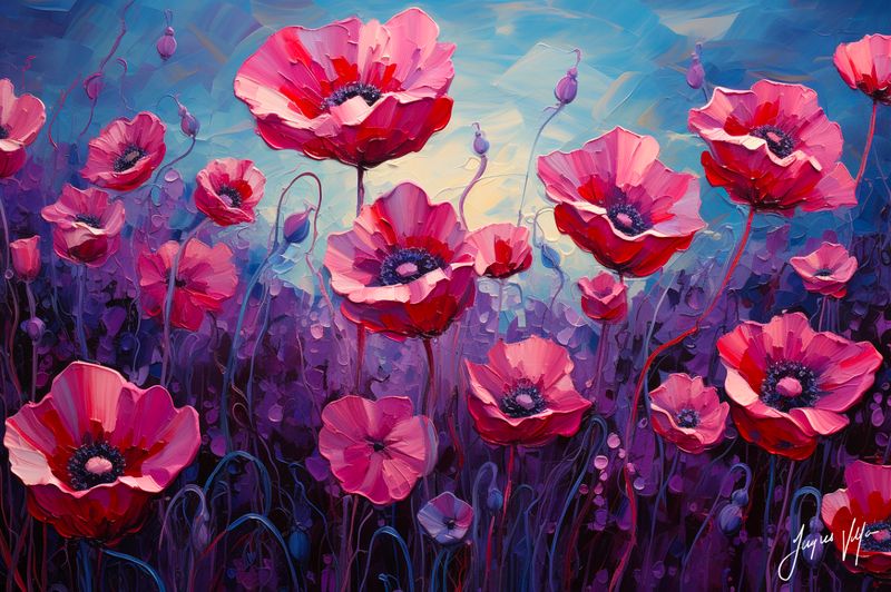 Van Gogh-ish Pink Poppy Field Art Canvas Print