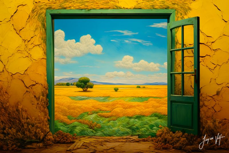 Van Gogh-ish Wheatfield Doorway Original Canvas Print
