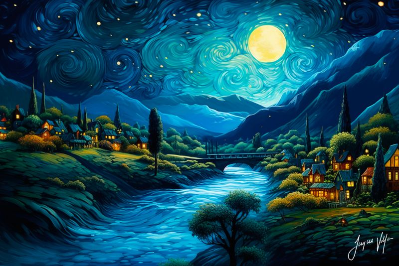 Van Gogh-ish Starry Night Valley Art Canvas Print