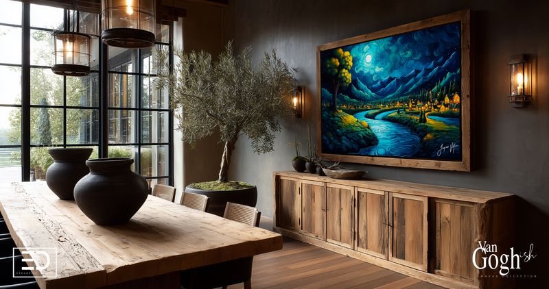 Van Gogh-ish Moonlit Valley Starry Night Art Canvas Print