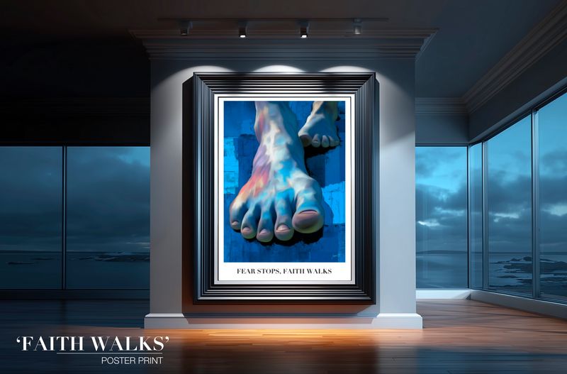 "FEAR STOPS, FAITH WALKS" Abstract Blue Feet Original Art Poster Print