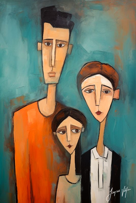 Family, The Three of Them Against the World and Quietly Winning Original Art Canvas Print | Modigliani Muse Collection