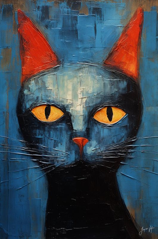 Bleu, The Cat Who Watched Everything and Revealed Nothing Original Art Canvas Print | Modigliani Muse Collection