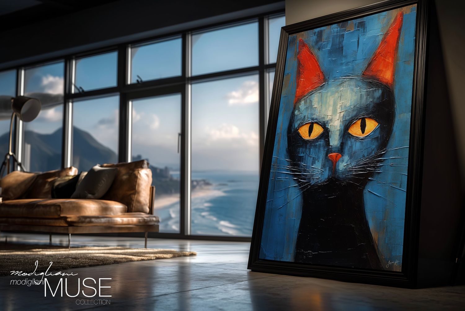 Bleu, The Cat Who Watched Everything and Revealed Nothing Original Art Canvas Print | Modigliani Muse Collection