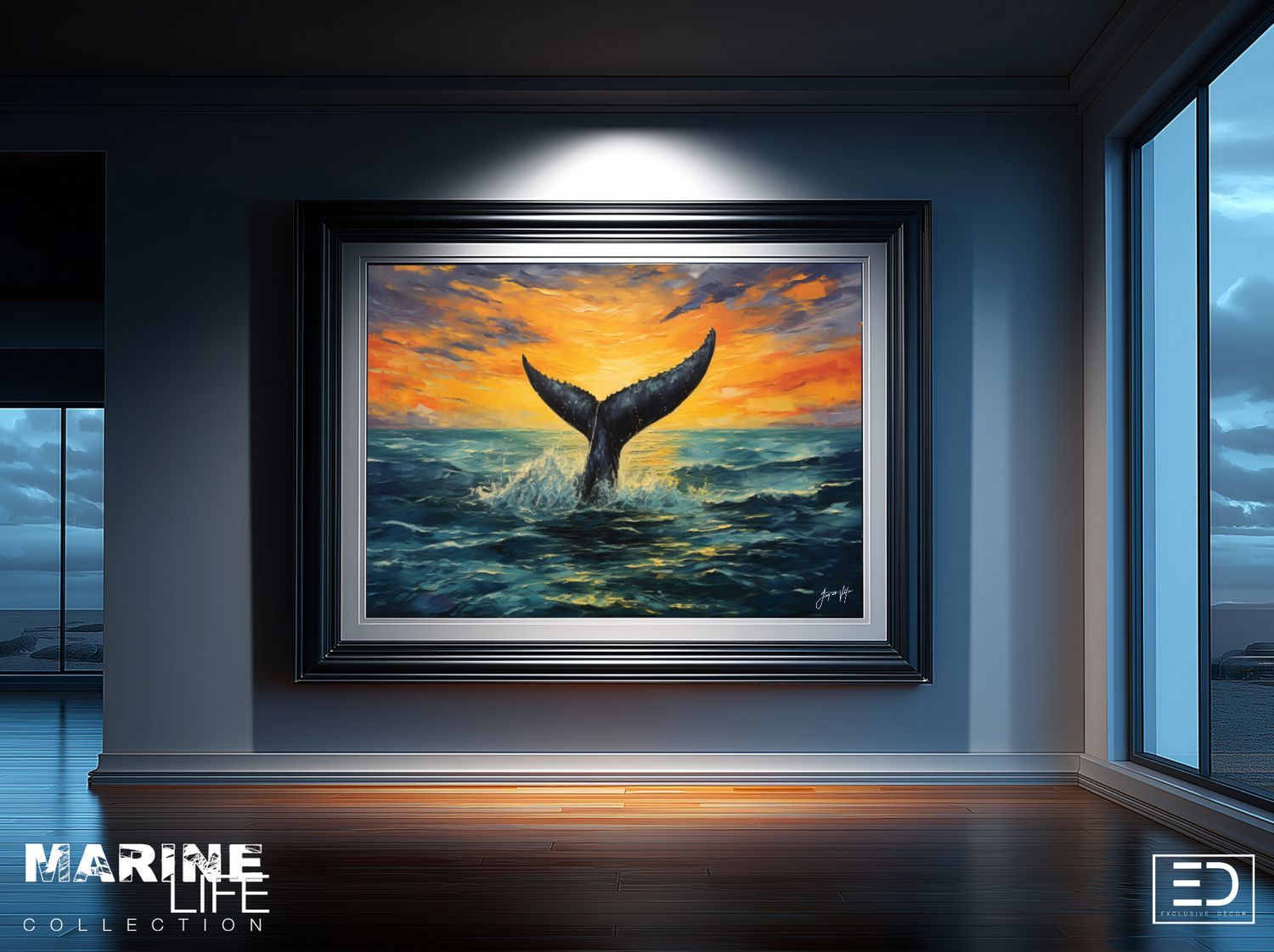 Sundown - Offering Abstract Whale's Tail Marine Original Art Canvas Print | Exclusive Decor