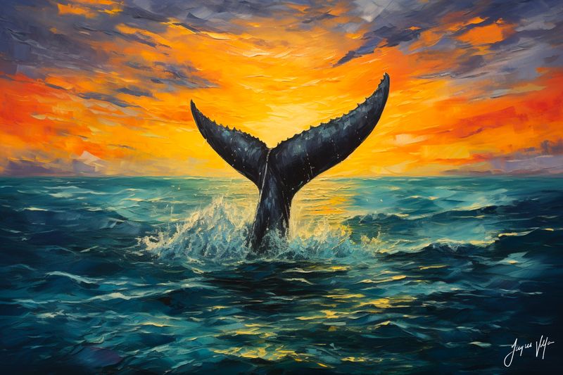 Sundown - Offering Abstract Whale's Tail Marine Original Art Canvas Print | Exclusive Decor