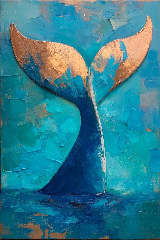 Patina Abstract Whale's Tail Marine Original Art Canvas Print | Exclusive Decor