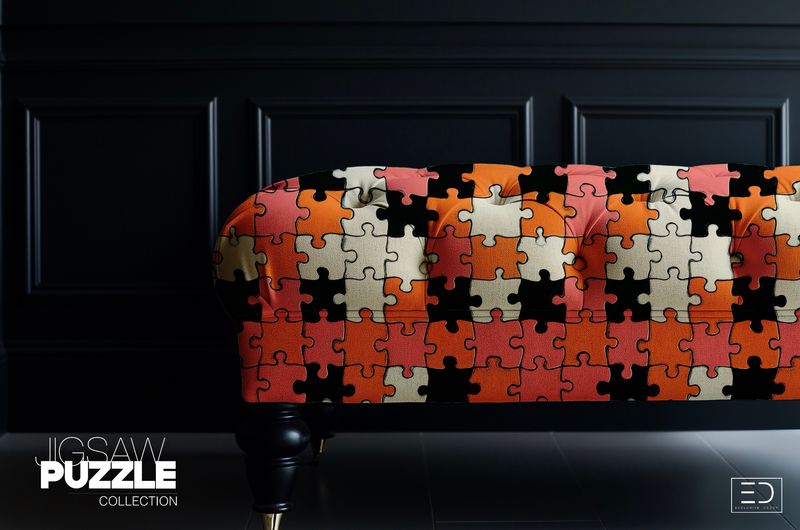 Terracotta & Rose Jigsaw Puzzle Fabric, Terracotta and Rose | Exclusive Decor Terracotta & Rose Jigsaw Puzzle Fabric, Terracotta and Rose | Exclusive Decor