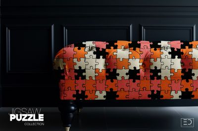 Terracotta &amp; Rose Jigsaw Puzzle Fabric, Terracotta and Rose | Exclusive Decor