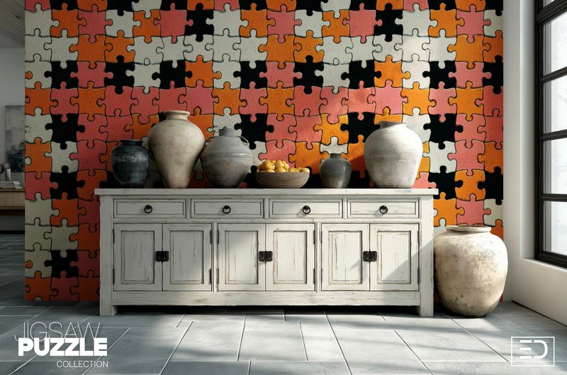 Terracotta & Rose Jigsaw Puzzle Wallpaper, Terracotta and Rose | Exclusive Decor