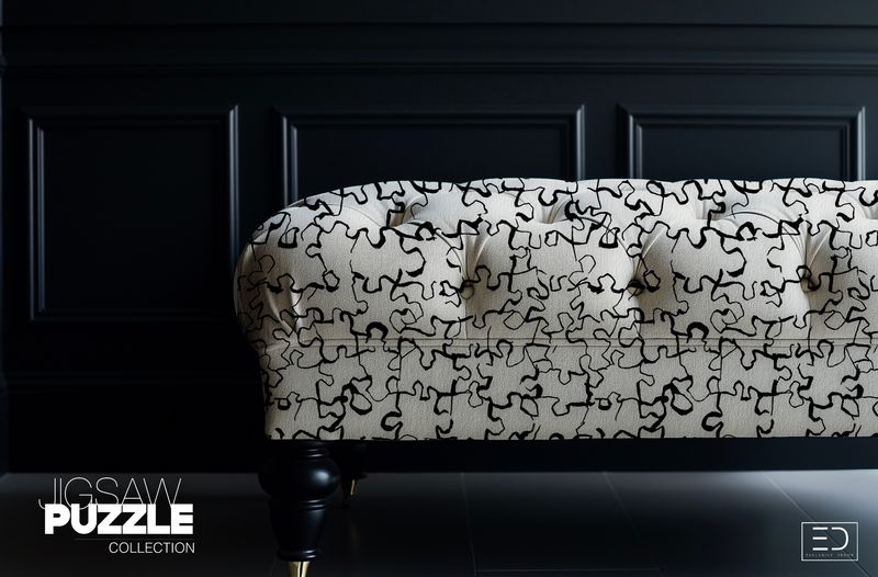 Not Quite a Puzzle Yet Jigsaw Puzzle Fabric, Black and White | Exclusive Decor Not Quite a Puzzle Yet Jigsaw Puzzle Fabric, Black and White | Exclusive Decor