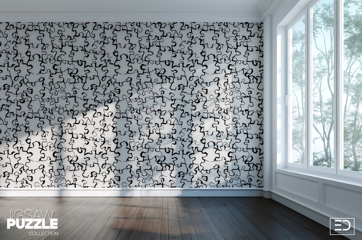 Not Quite a Puzzle Yet Jigsaw Puzzle Wallpaper, Black and White | Exclusive Decor