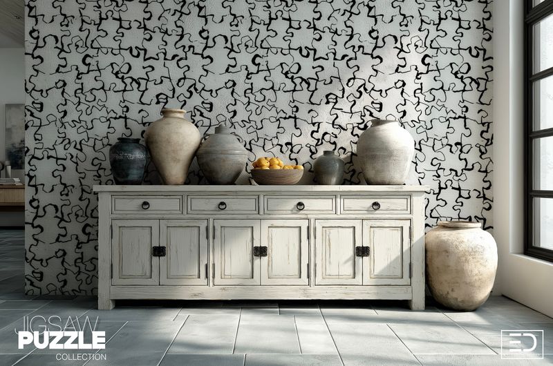 Not Quite a Puzzle Yet Jigsaw Puzzle Wallpaper, Black and White | Exclusive Decor