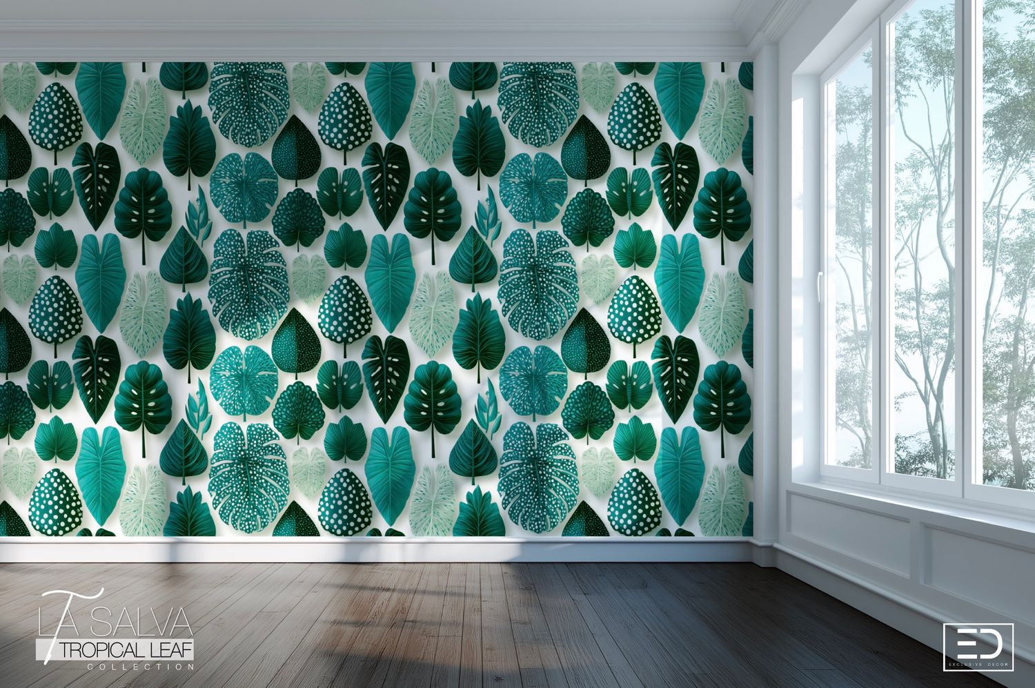 Jade Understory Wallpaper - Teal and Mint | La Salva Tropical Leaf Collection