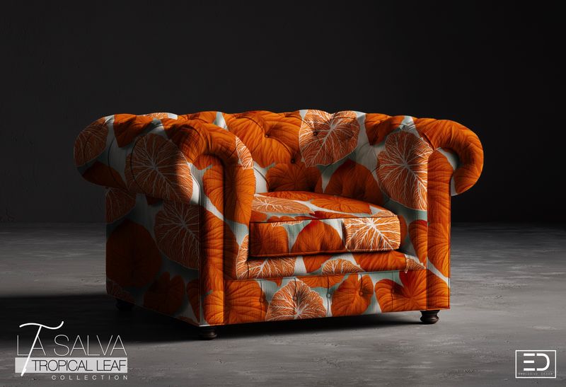 Vein of Copper Designer Fabric, Rust and Copper | La Salva Tropical Leaf Collection