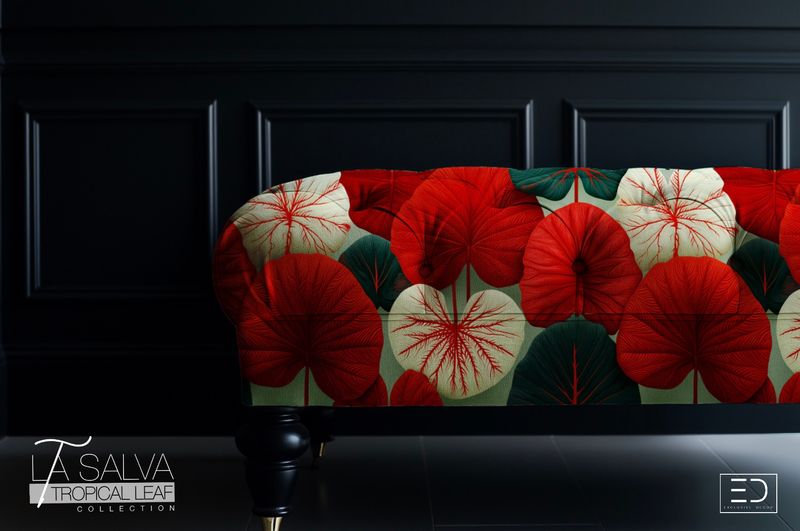 Cardinal Leaf Designer Fabric, Red, White and Green | La Salva Tropical Leaf Collection