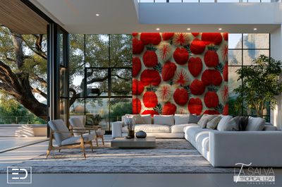 Cardinal in Shadow Exclusive Wallpaper - Red, Cream and Deep Green | La Salva Tropical Leaf Collection