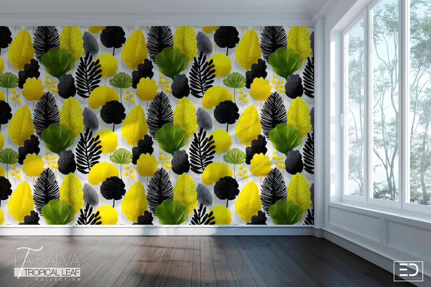 Citrine Grove Exclusive Wallpaper - Yellow, Black and Green | La Salva Tropical Leaf Collection