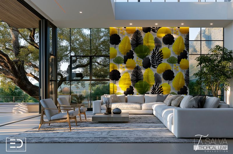 Citrine Grove Exclusive Wallpaper - Yellow, Black and Green | La Salva Tropical Leaf Collection