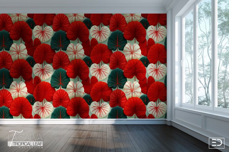 Cardinal Leaf Exclusive Wallpaper - Red, White and Green | La Salva Tropical Leaf Collection