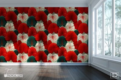 Cardinal Leaf Exclusive Wallpaper - Red, White and Green | La Salva Tropical Leaf Collection