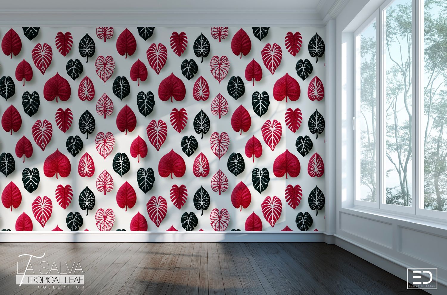 Valentine Vein Exclusive Wallpaper - Red, Black and White | La Salva Tropical Leaf Collection