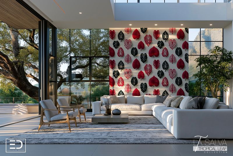 Valentine Vein Exclusive Wallpaper - Red, Black and White | La Salva Tropical Leaf Collection