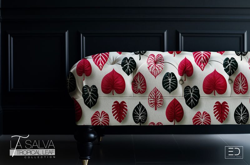 Valentine Vein Designer Fabric, Red, Black and White | La Salva Tropical Leaf Collection