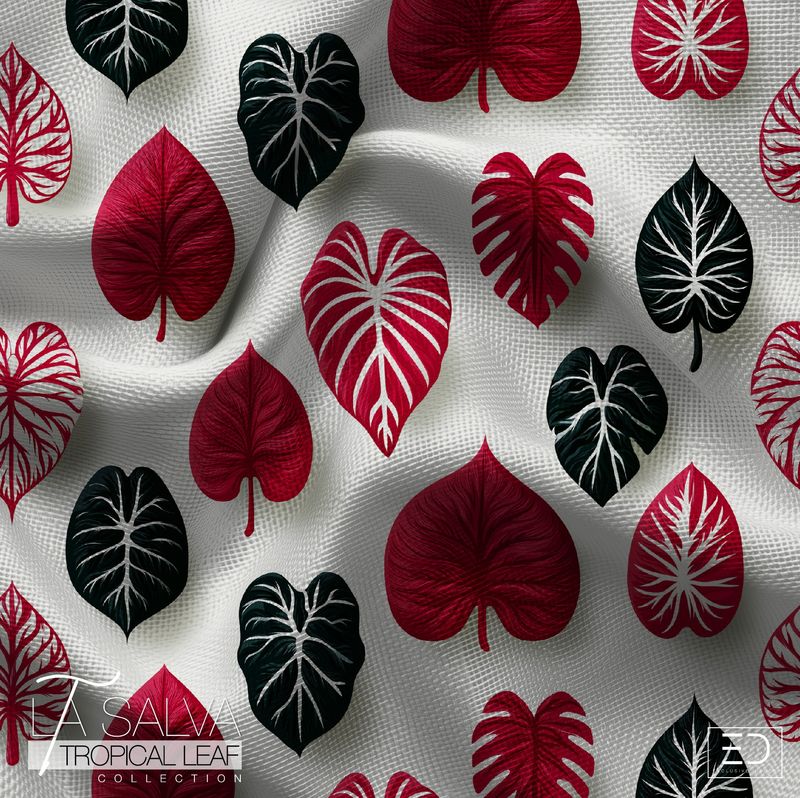 Valentine Vein Designer Fabric, Red, Black and White | La Salva Tropical Leaf Collection Valentine Vein Designer Fabric, Red, Black and White | La Salva Tropical Leaf Collection