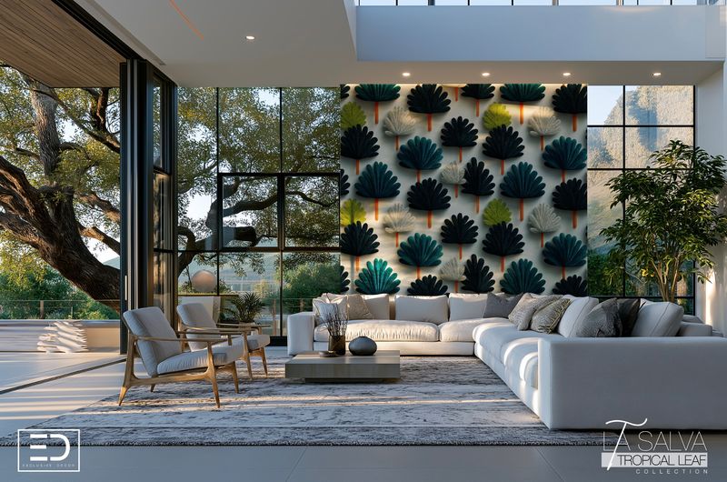Midnight's Palm Exclusive Wallpaper - Navy, Teal and White | La Salva Tropical Leaf Collection