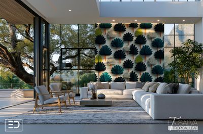 Midnight's Palm Exclusive Wallpaper - Navy, Teal and White | La Salva Tropical Leaf Collection