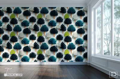 Midnight's Palm Exclusive Wallpaper - Navy, Teal and White | La Salva Tropical Leaf Collection