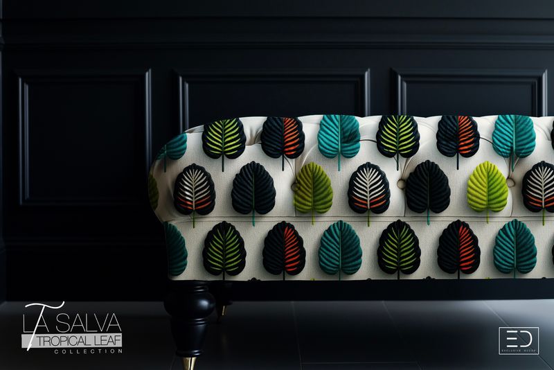 Jungle Grid Designer Fabric, Teal, Black and Green | La Salva Tropical Leaf Collection