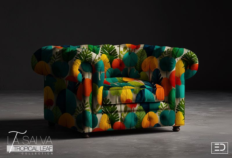 Late Autumn Canopy Designer Fabric, Multicolour | La Salva Tropical Leaf Collection