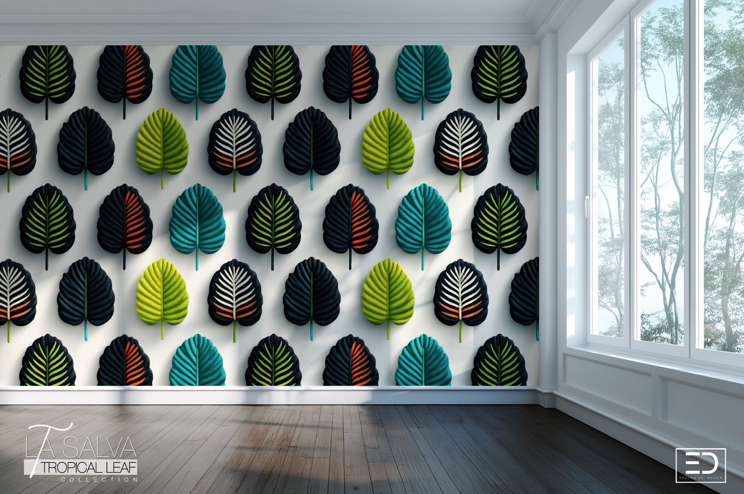 Jungle Grid Exclusive Wallpaper - Teal, Black and Green | La Salva Tropical Leaf Collection
