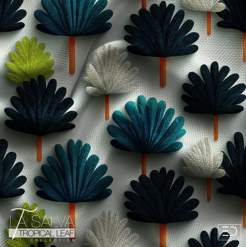 Midnight's Palm Designer Fabric, Navy, Teal and White | La Salva Tropical Leaf Collection