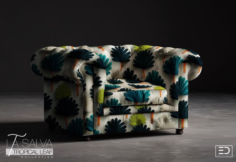 Midnight's Palm Designer Fabric, Navy, Teal and White | La Salva Tropical Leaf Collection