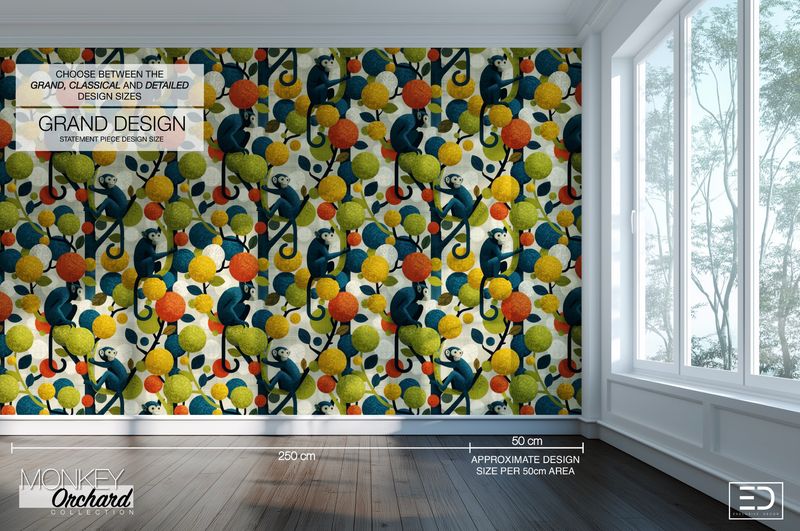 Cymbidium Monkey Wallpaper: Amber, Olive & Teal | Monkey Orchard Collection