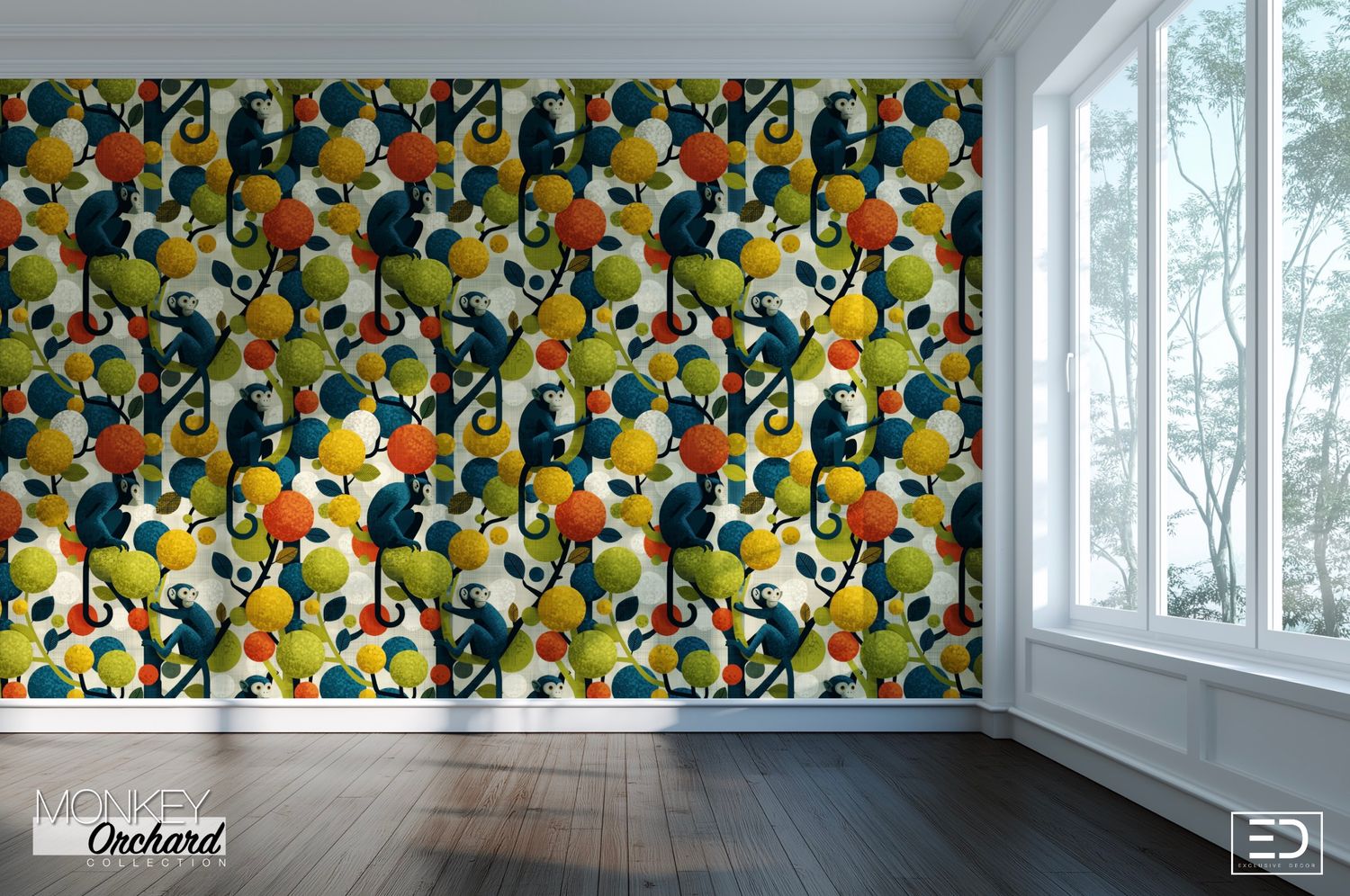 Cymbidium Monkey Wallpaper: Amber, Olive &amp; Teal | Monkey Orchard Collection