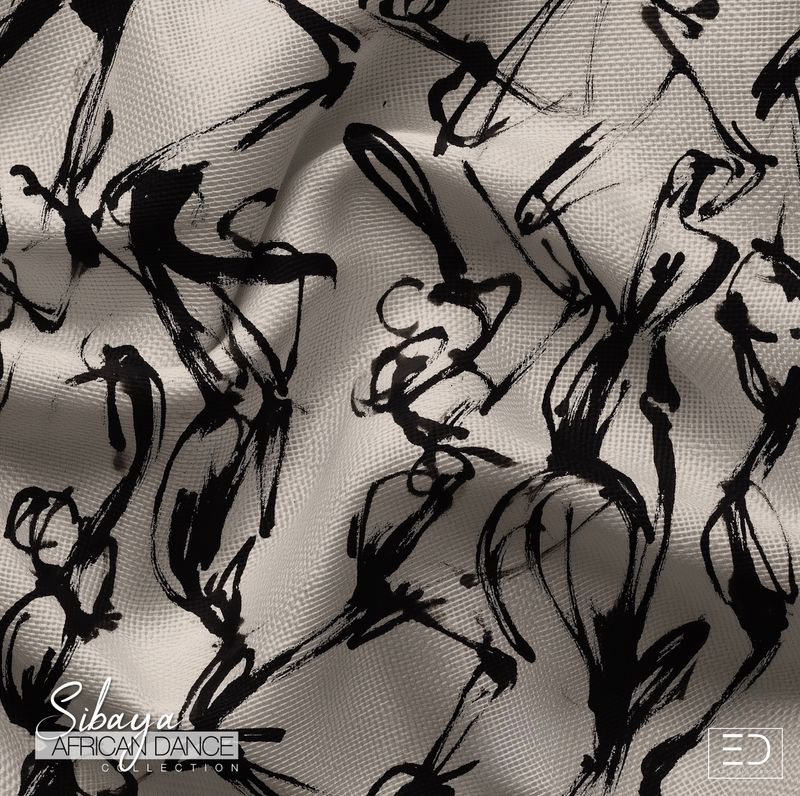 Buyela Fabric - Ink Black, Warm Off-White & Graphite | Sibaya African Dance Collection