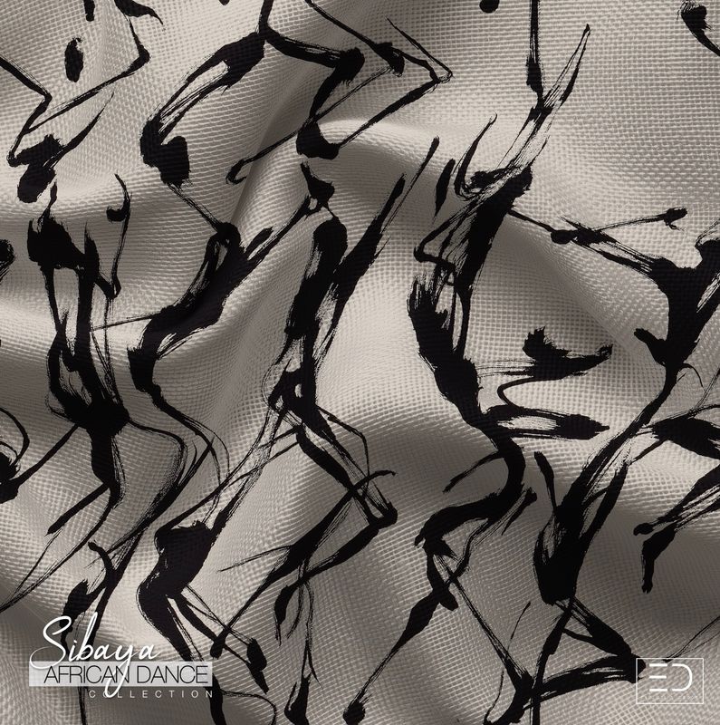 Ukuya Fabric - Ink Black, Warm Off-White & Graphite | Sibaya African Dance Collection