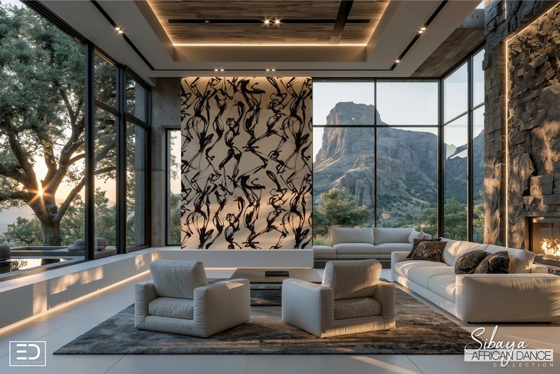 Buyela Wallpaper: Ink Black, Warm Off-White &amp; Graphite | Sibaya African Dance Collection