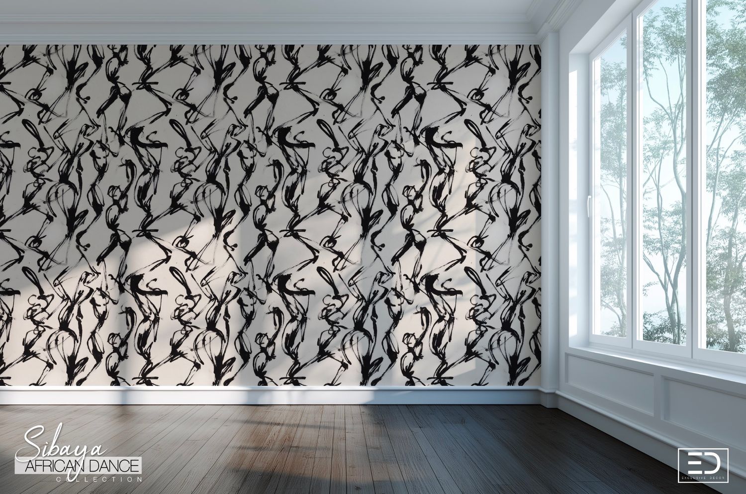 Buyela Wallpaper: Ink Black, Warm Off-White &amp; Graphite | Sibaya African Dance Collection