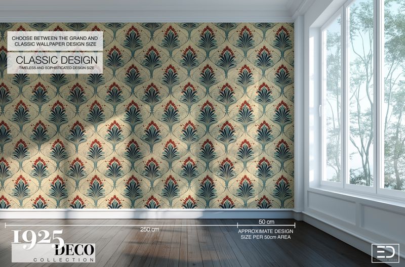 The Debutante's Fan Wallpaper: Ivory, Navy &amp; Red | 1925 Deco Collection