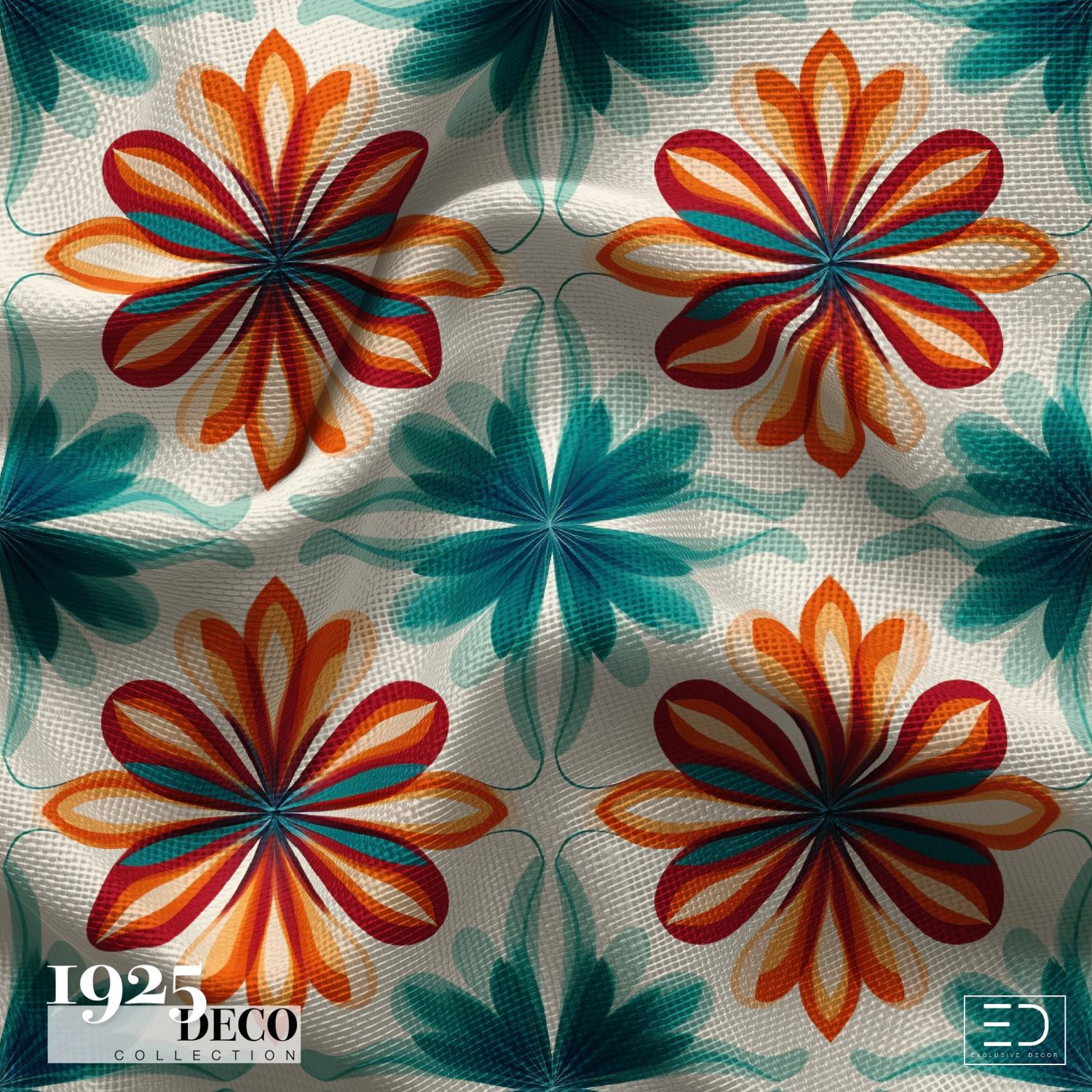 The Alhambra Fabric: Orange, Teal &amp; Cream | 1925 Deco Collection